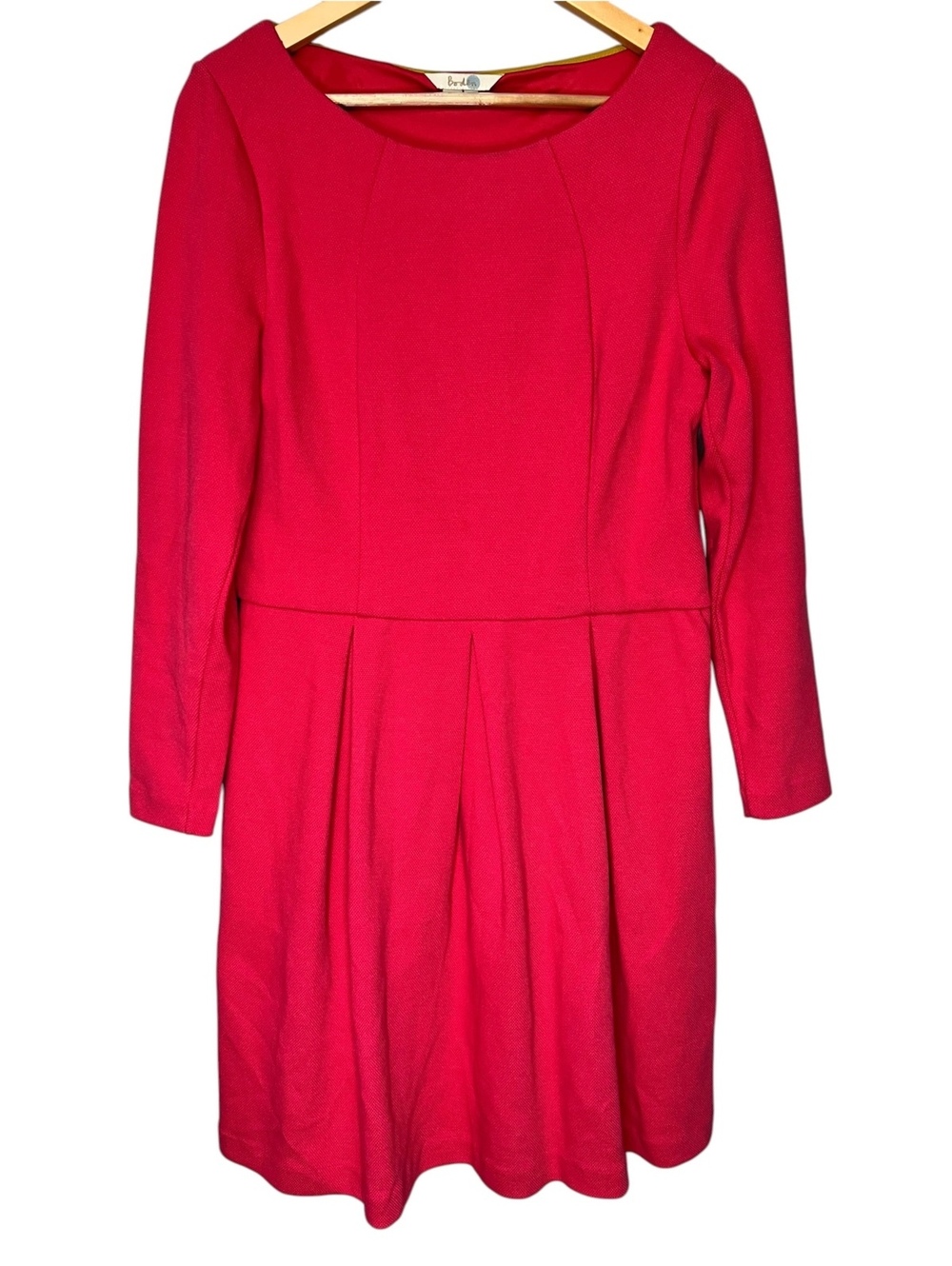 Boden Pink Textured Ottoman Knit Pleated Fit & Flare Dress Size US 12 Modern